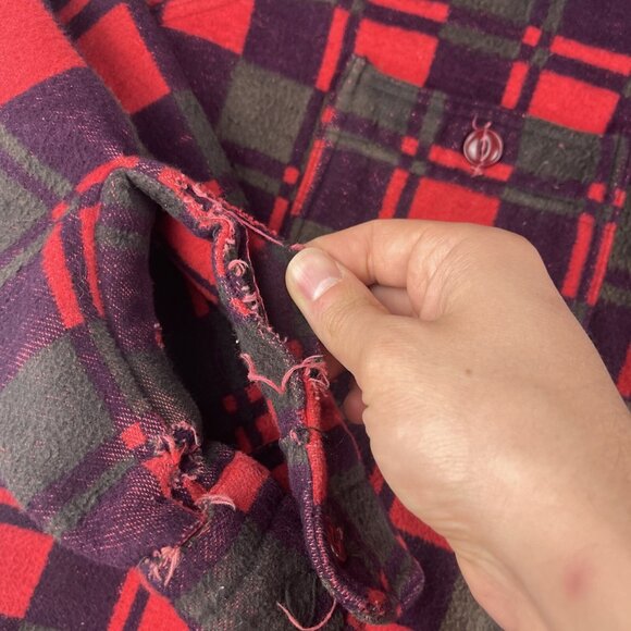 Vintage Champion Flannel Shirt Mens Size 15 1/2 Red 1970 Distressed Plaid (Read - Picture 8 of 16